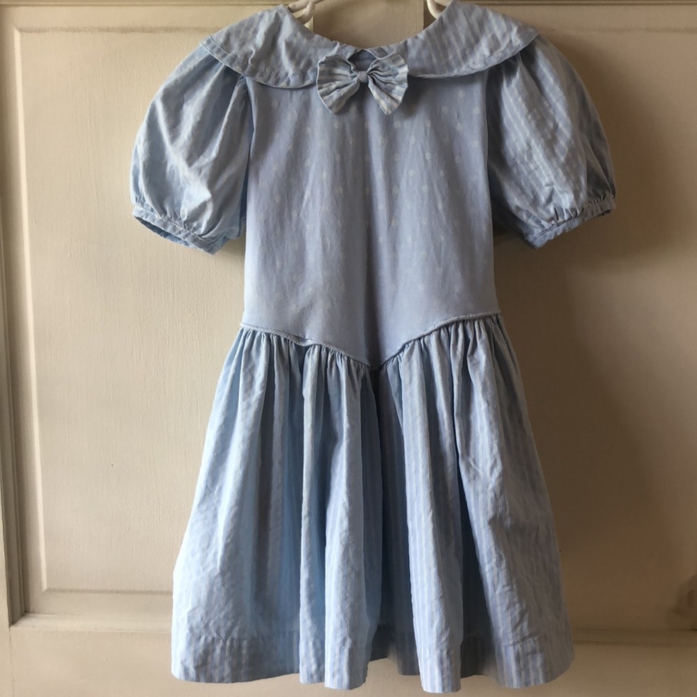 Vintage Blue Polka dots and stripes dress